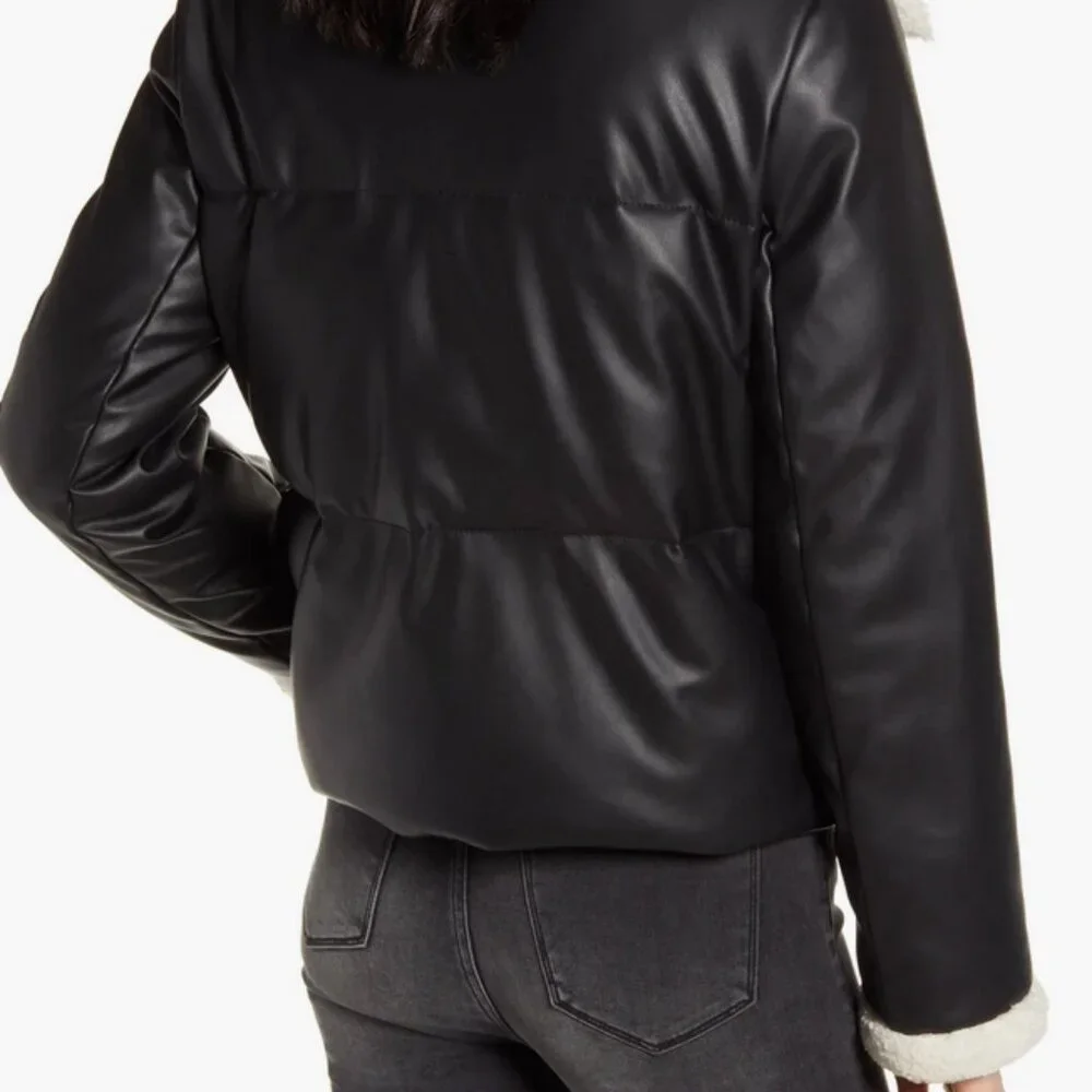 LEVIS Faux Leather Quilted Puffer Jacket Small - Picture 11 of 15